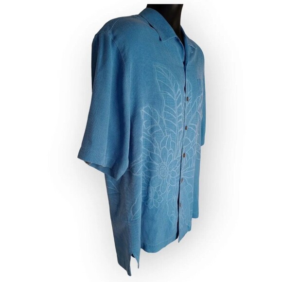 Montego Mon Blue Silk Embroidered Hawaiian Flowers Shirt Men's Sz S Short Sleeve - Picture 4 of 12